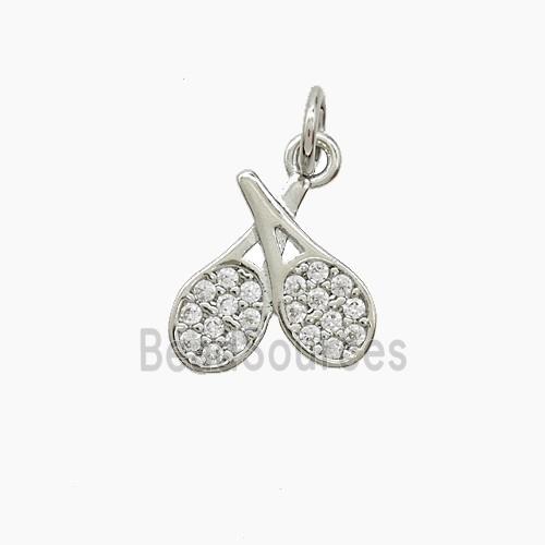 Copper Tennis Racket Pendant Pave Zirconia Sports Platinum Plated