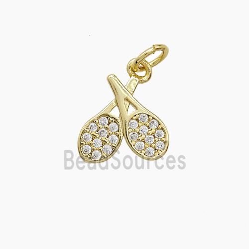 Copper Tennis Racket Pendant Pave Zirconia Sports Gold Plated