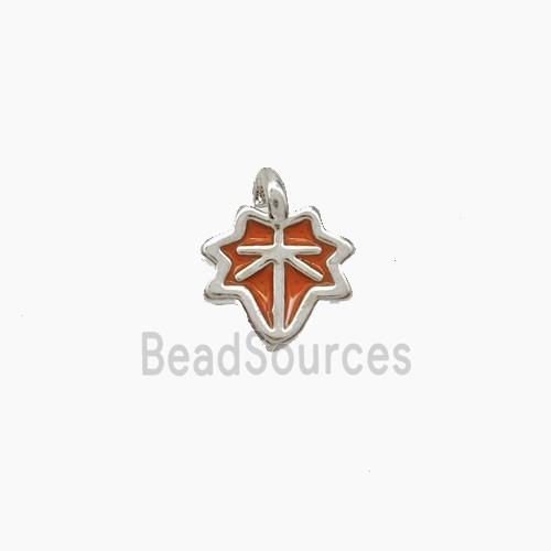 Copper Maple Leaf Pendant Orange Enamel Platinum Plated