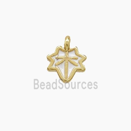 Copper Maple Leaf Pendant White Enamel Gold Plated
