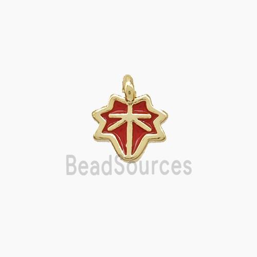 Copper Maple Leaf Pendant Red Enamel Gold Plated