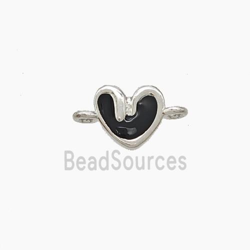 Copper Heart Connector Black Enamel Platinum Plated