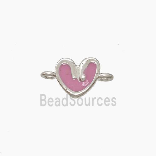 Copper Heart Connector Pink Enamel Platinum Plated