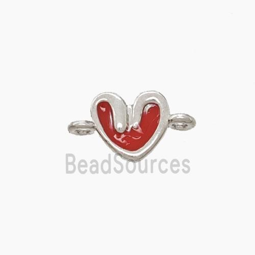 Copper Heart Connector Red Enamel Platinum Plated