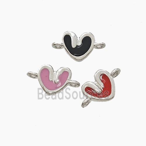 Copper Heart Connector Enamel Platinum Plated Mixed