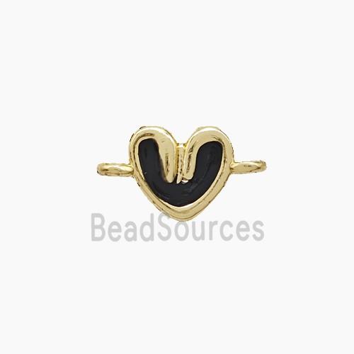 Copper Heart Connector Black Enamel Gold Plated