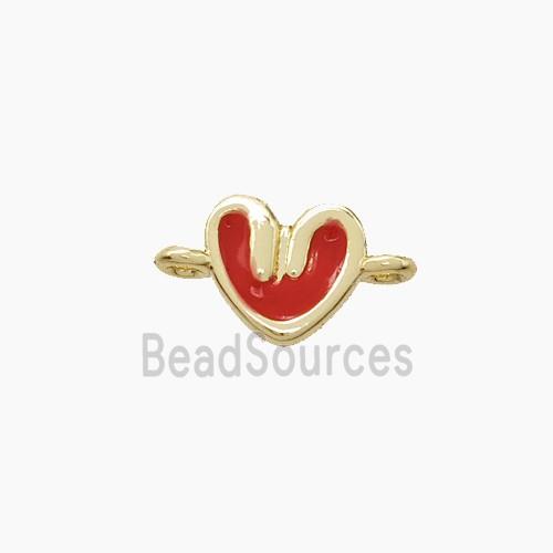 Copper Heart Connector Red Enamel Gold Plated