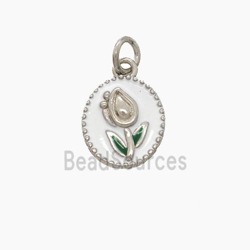 Copper Tulip Pendant White Enamel Flower Platinum Plated