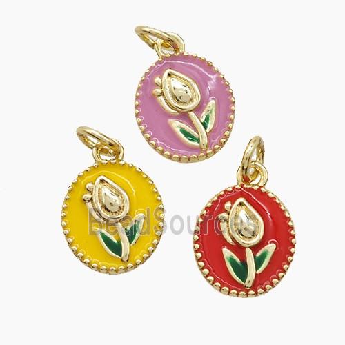 Copper Tulip Pendant Enamel Flower Gold Plated Mixed