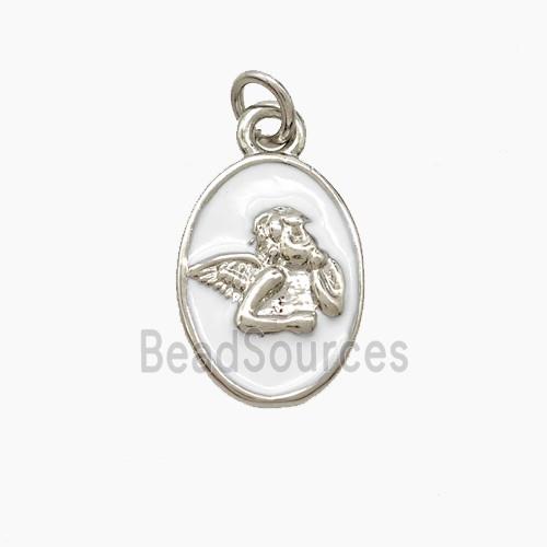 Copper Angel Pendant White Enamel Platinum Plated