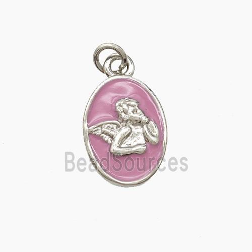 Copper Angel Pendant Pink Enamel Platinum Plated