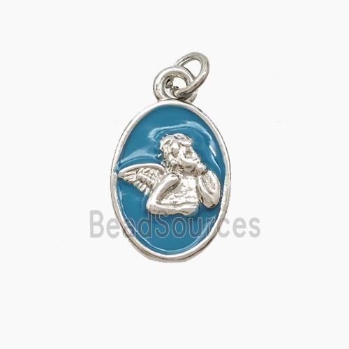 Copper Angel Pendant Blue Enamel Platinum Plated