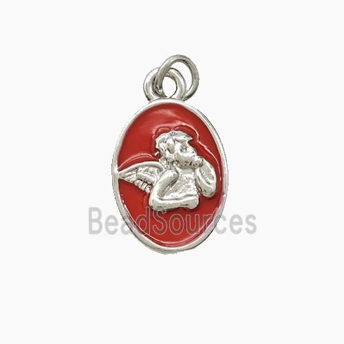 Copper Angel Pendant Red Enamel Platinum Plated