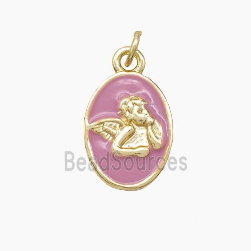 Copper Angel Pendant Pink Enamel Gold Plated