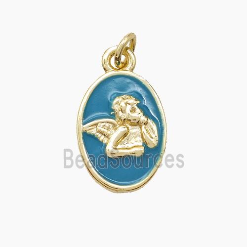 Copper Angel Pendant Blue Enamel Gold Plated