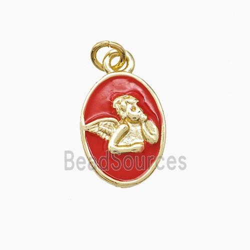 Copper Angel Pendant Red Enamel Gold Plated