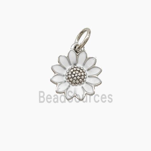 Copper Sunflower Pendant White Enamel Platinum Plated