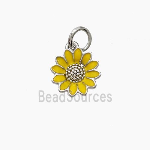 Copper Sunflower Pendant Yellow Enamel Platinum Plated