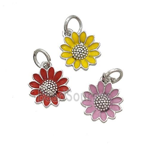Copper Sunflower Pendant Enamel Platinum Plated Mixed