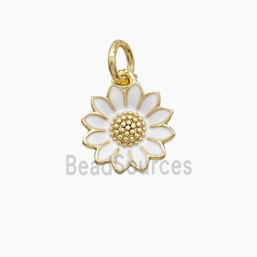 Copper Sunflower Pendant White Enamel Gold Plated