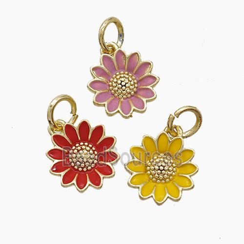 Copper Sunflower Pendant Enamel Gold Plated Mixed