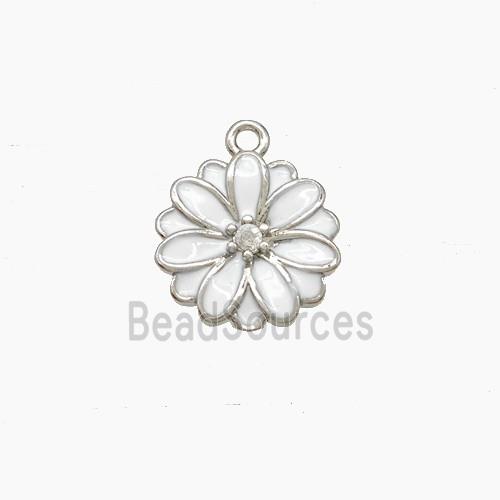 Copper Flower Pendant White Enamel Platinum Plated