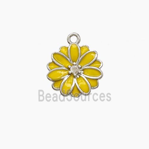 Copper Flower Pendant Yellow Enamel Platinum Plated