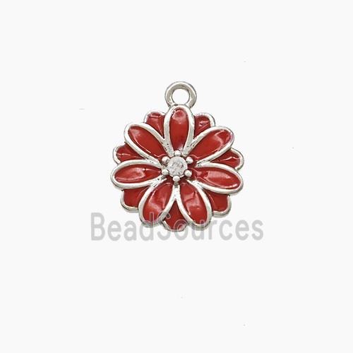 Copper Flower Pendant Red Enamel Platinum Plated