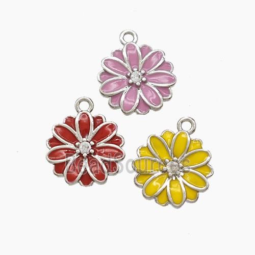 Copper Flower Pendant Enamel Platinum Plated Mixed