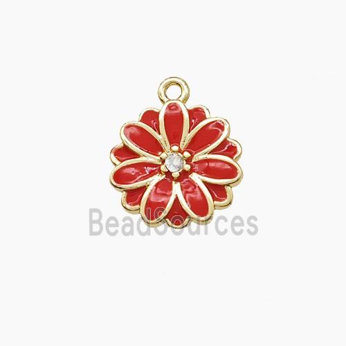 Copper Flower Pendant Red Enamel Gold Plated