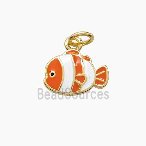Copper Fish Pendant White Orange Enamel Gold Plated