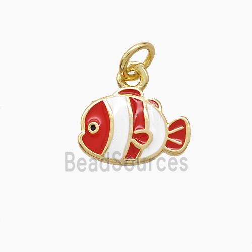 Copper Fish Pendant White Red Enamel Gold Plated