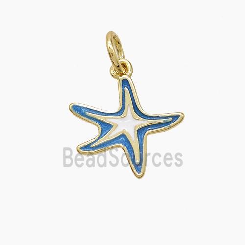 Copper Starfish Pendant White Blue Enamel Gold Plated