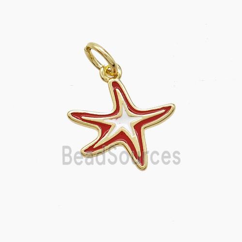 Copper Starfish Pendant White Red Enamel Gold Plated