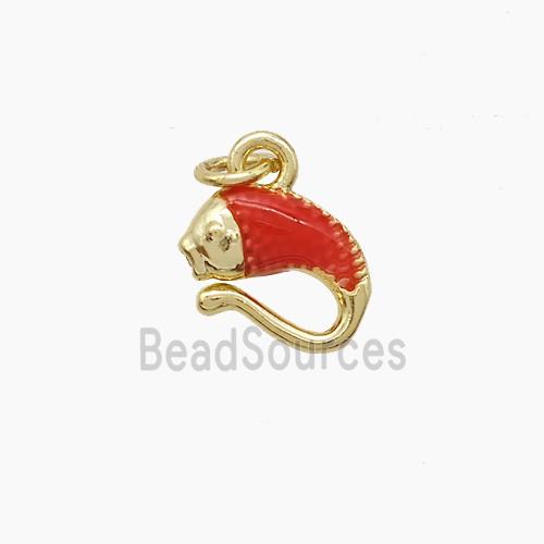 Copper Fish Pendant Red Painted Gold Plated