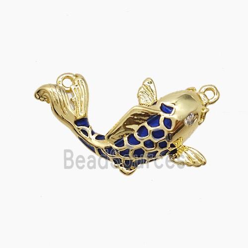Copper Fish Pendant LapisBlue Enamel Gold Plated