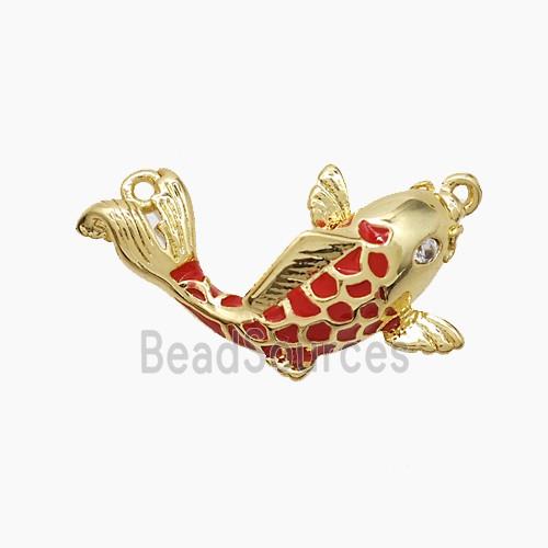 Copper Fish Pendant Red Enamel Gold Plated