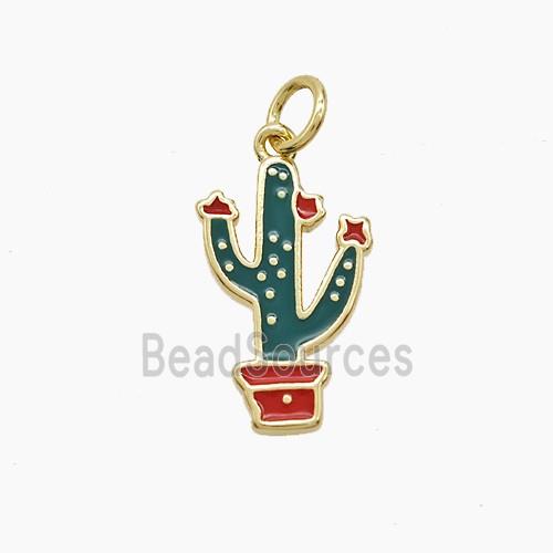 Copper Cactus Pendant Green Enamel Gold Plated