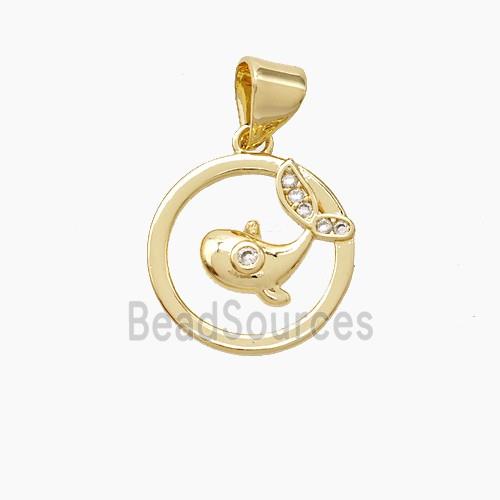 Copper Dolphin Pendant Pave Zirconia Gold Plated