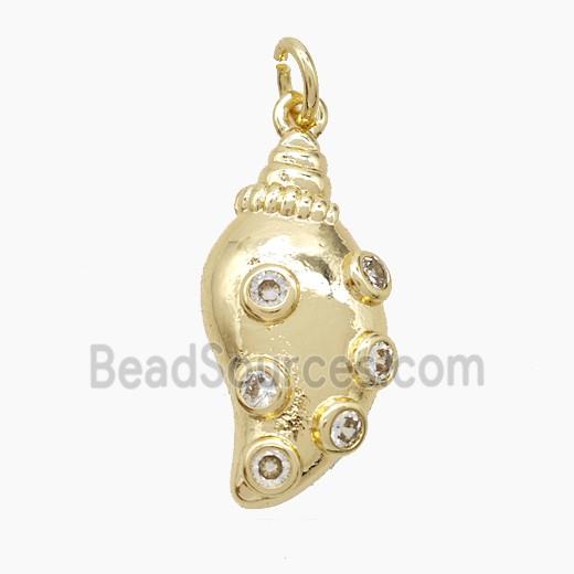 Copper Conch Shell Pendant Pave Zirconia Gold Plated