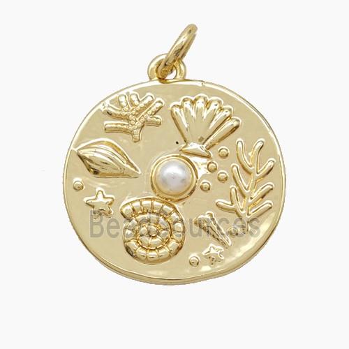 Copper Starfish Scallop Conch Shell Pendant Pave Resin Ocean Gold Plated