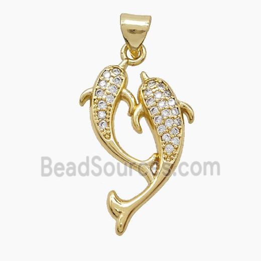 Copper Dolphin Pendant Pave Zirconia Gold Plated