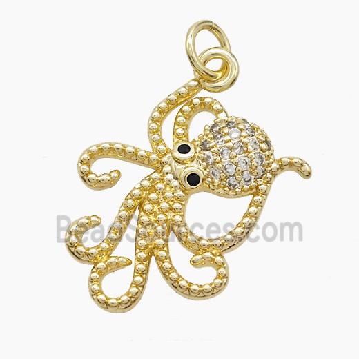 Copper Octopus Pendant Pave Zirconia Gold Plated