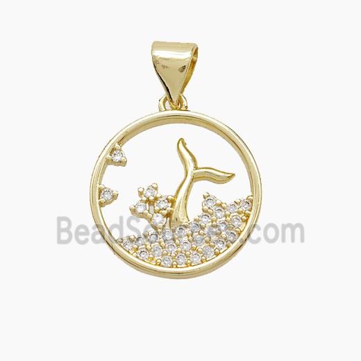 Copper Mermaid-Tail Pendant Pave Zirconia Gold Plated