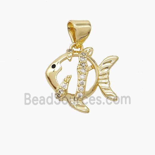 Copper Fish Pendant Pave Zirconia Gold Plated
