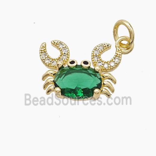 Copper Crab Pendant Pave Zirconia Green Crystal Glass Gold Plated