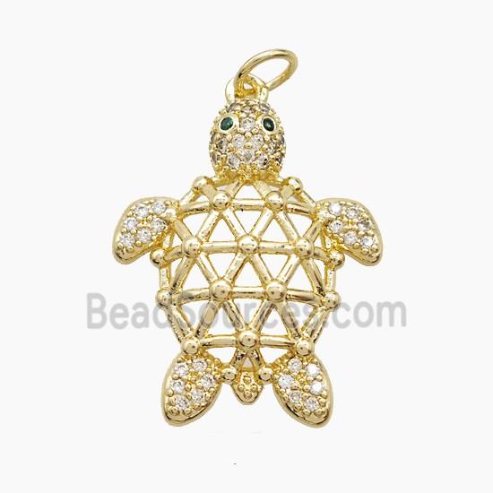 Copper Tortoise Pendant Pave Zirconia Gold Plated