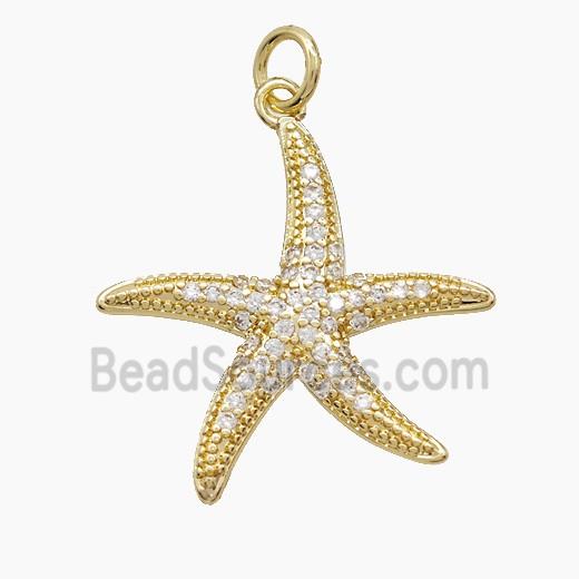Copper Starfish Pendant Pave Zirconia Gold Plated