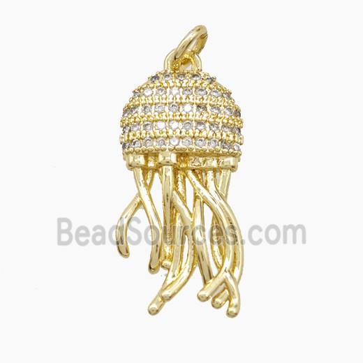 Copper Jellyfish Pendant Pave Zirconia Gold Plated