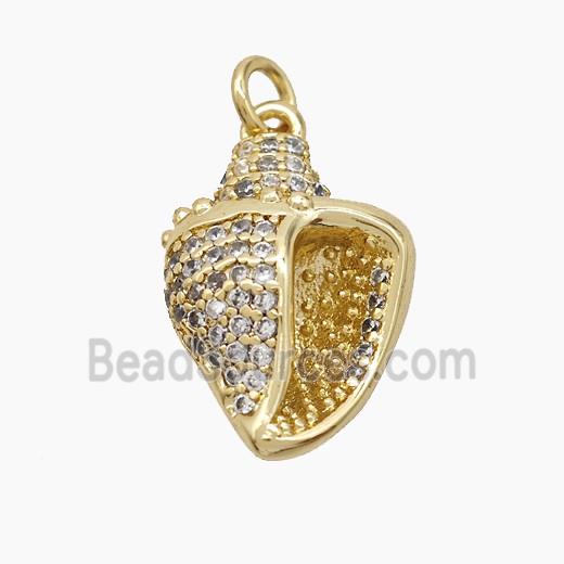 Copper Conch Shell Pendant Pave Zirconia Gold Plated